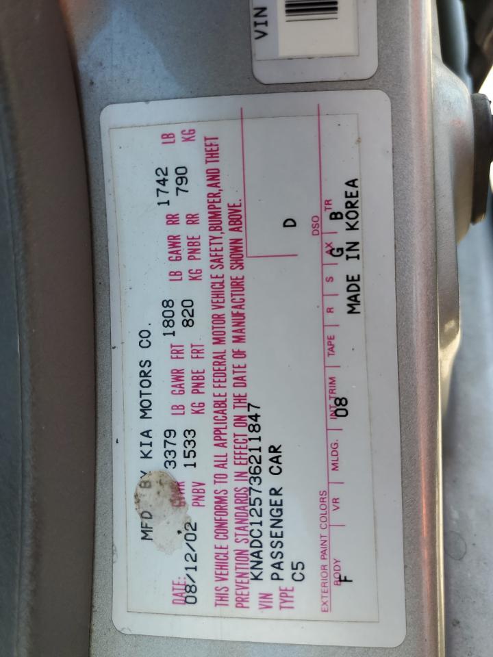 2003 Kia Rio VIN: KNADC125736211847 Lot: 56799015