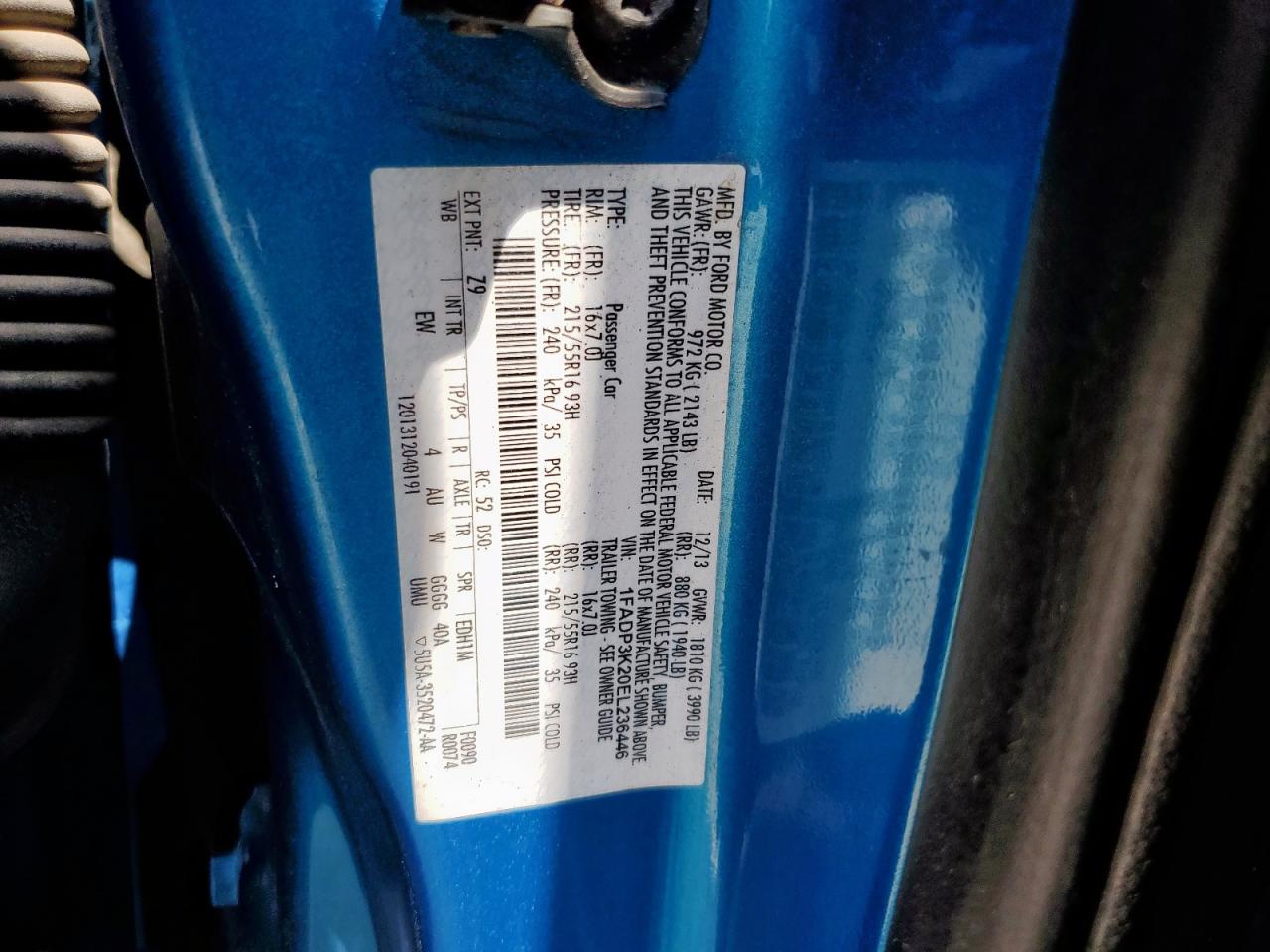 2014 Ford Focus Se VIN: 1FADP3K20EL236446 Lot: 57535855
