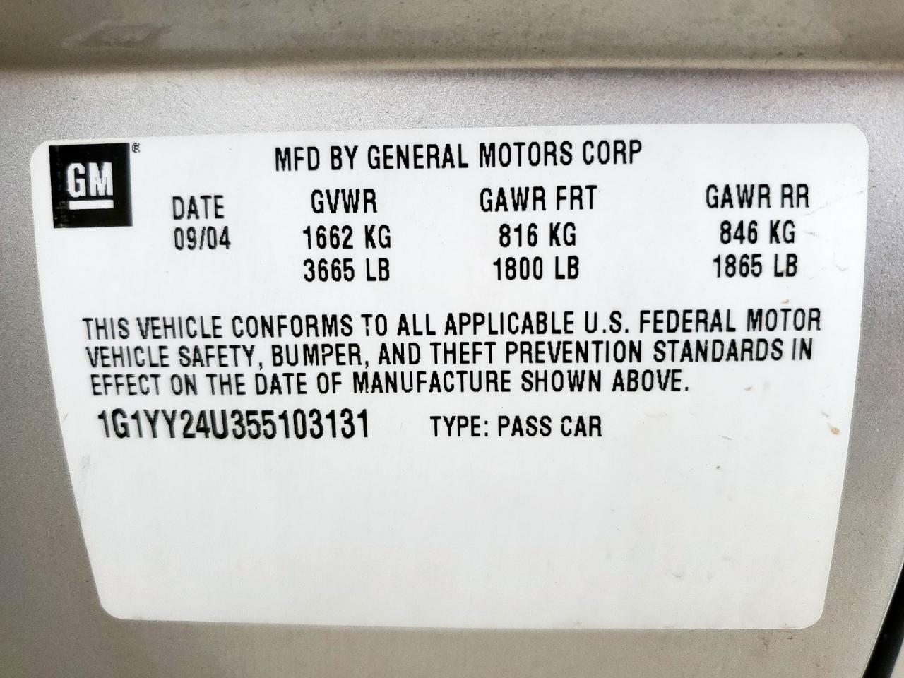 2005 Chevrolet Corvette VIN: 1G1YY24U355103131 Lot: 55902695