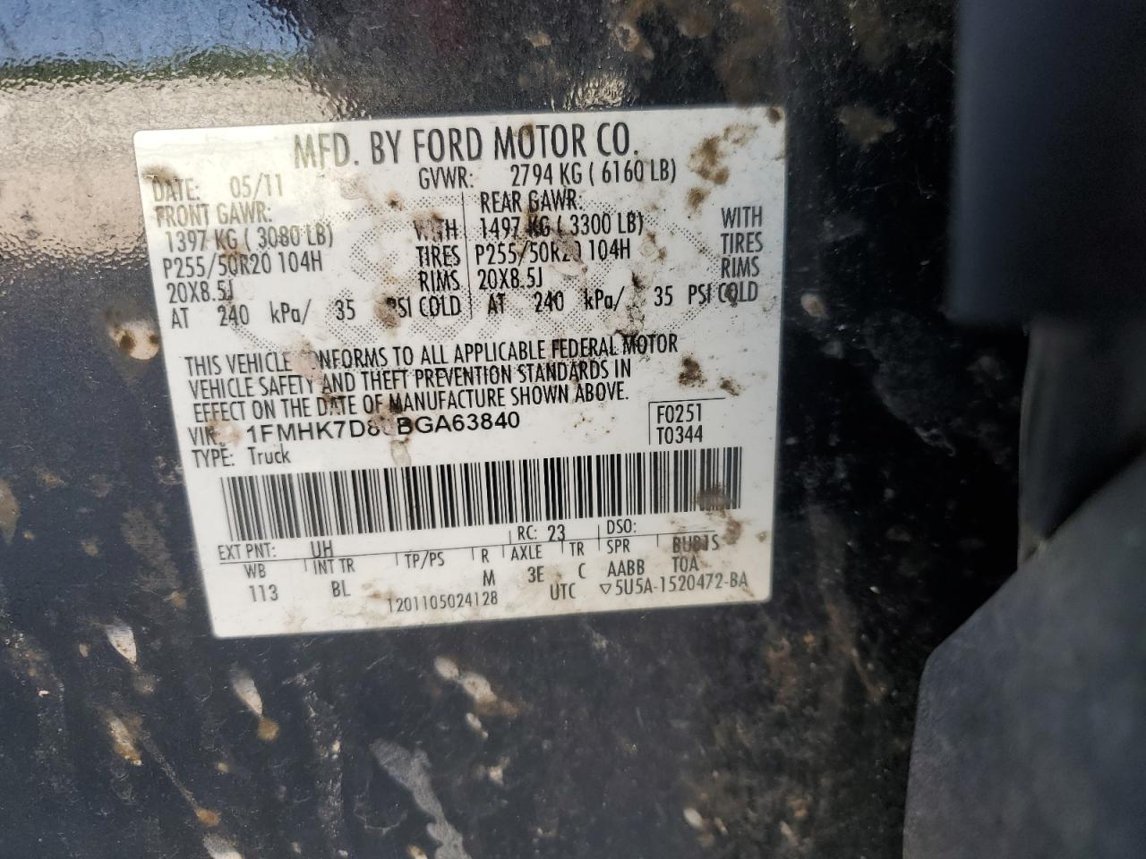 2011 Ford Explorer Xlt VIN: 1FMHK7D80BGA63840 Lot: 56889495