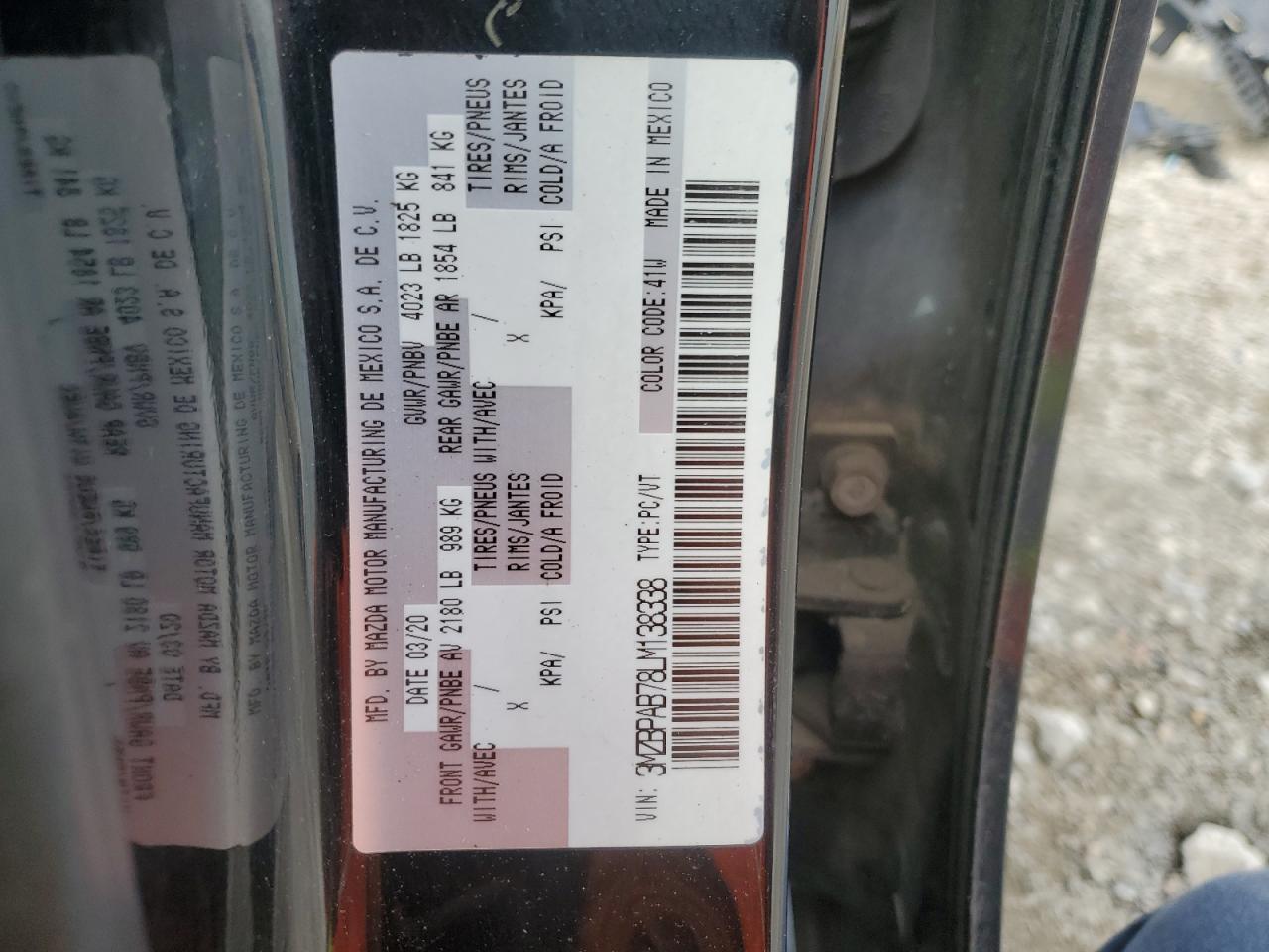 2020 Mazda 3 VIN: 3MZBPAB78LM138338 Lot: 57143365