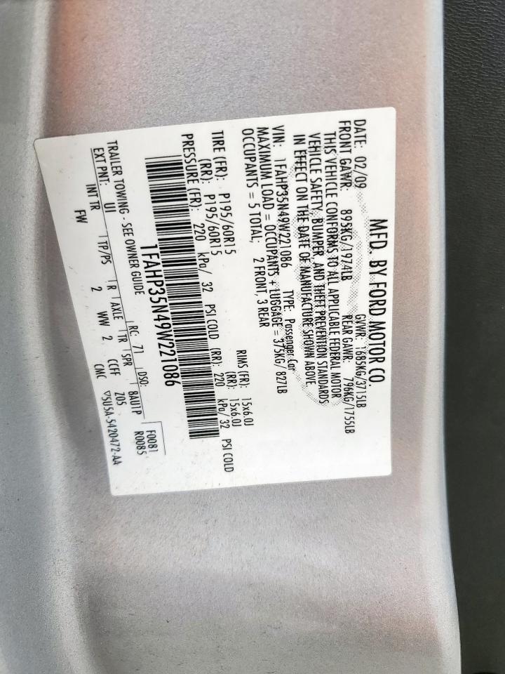 2009 Ford Focus Se VIN: 1FAHP35N49W221086 Lot: 65044185