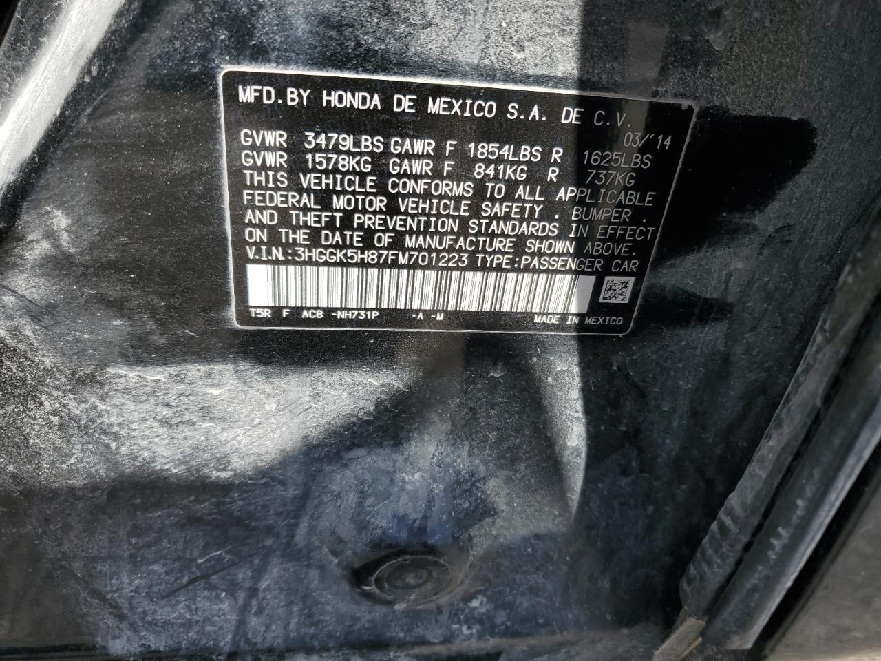 2015 Honda Fit Ex VIN: 3HGGK5H87FM701223 Lot: 57082095