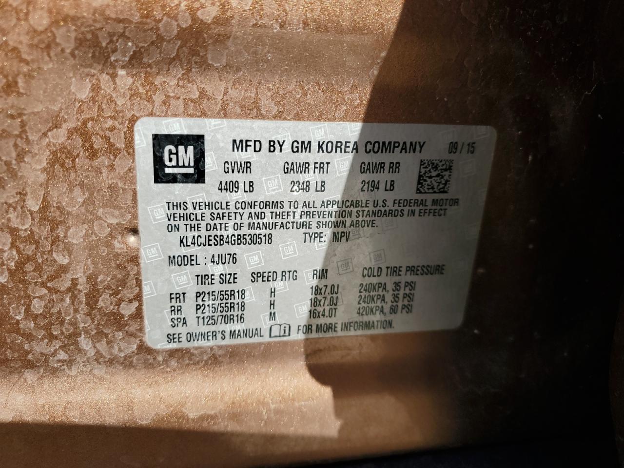 2016 Buick Encore VIN: KL4CJESB4GB530518 Lot: 57170785