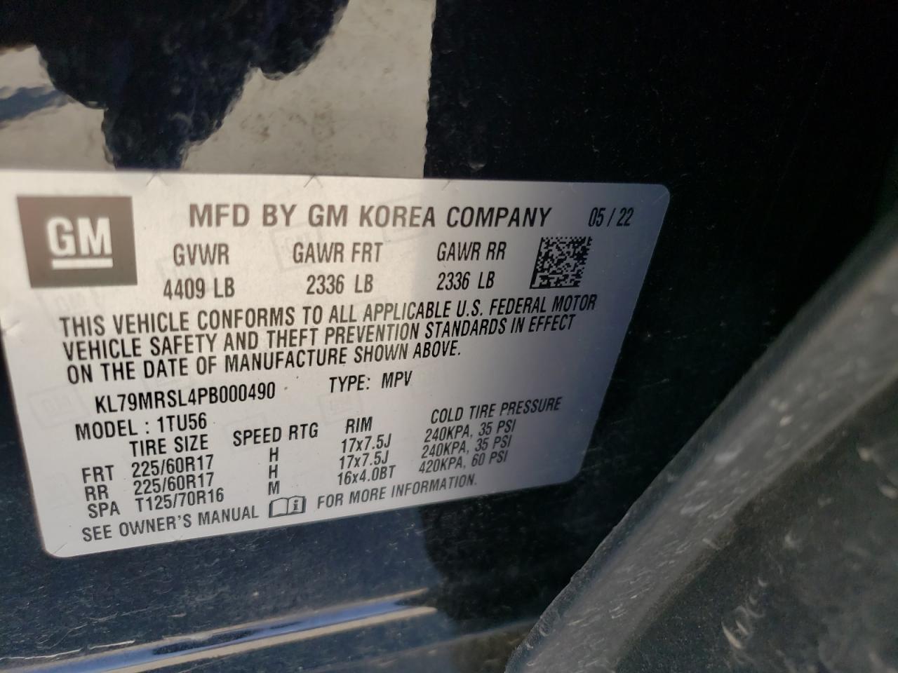 2023 Chevrolet Trailblazer Lt VIN: KL79MRSL4PB000490 Lot: 56947665