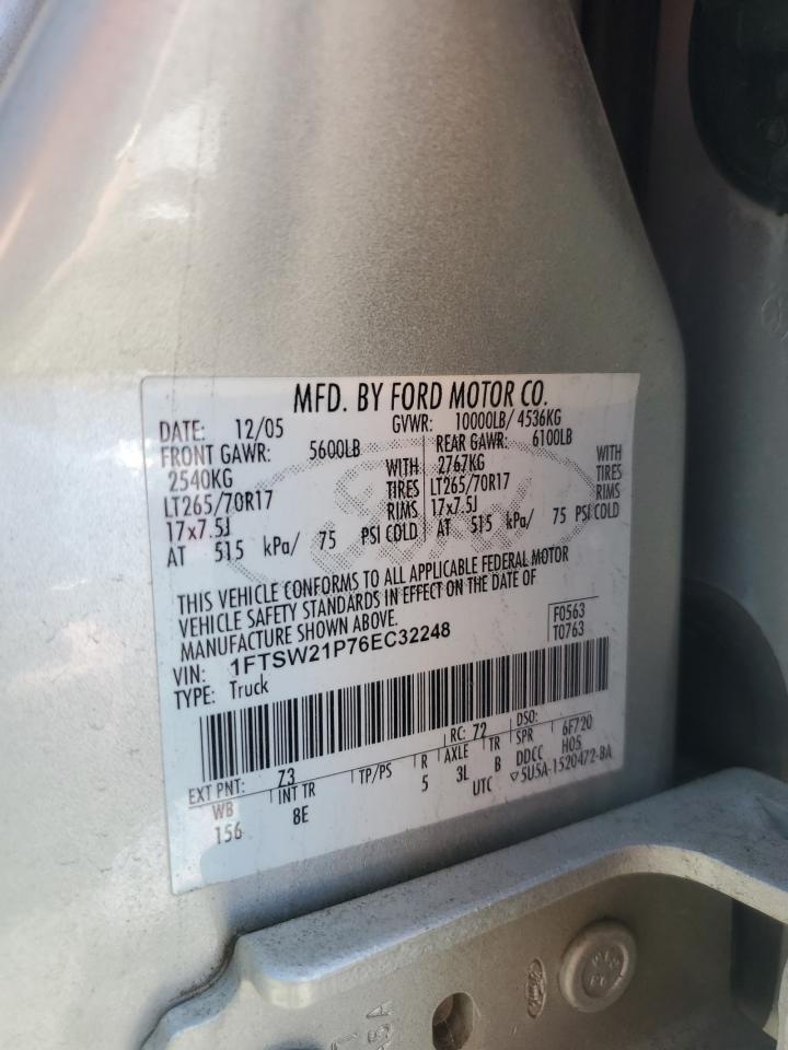 2006 Ford F250 Super Duty VIN: 1FTSW21P76EC32248 Lot: 57639955