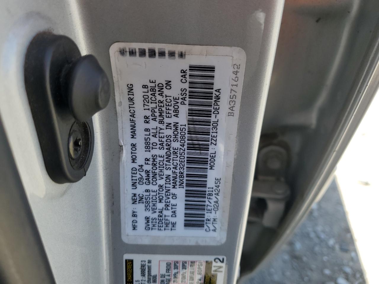 2005 Toyota Corolla Ce VIN: 1NXBR32E05Z408051 Lot: 57102735