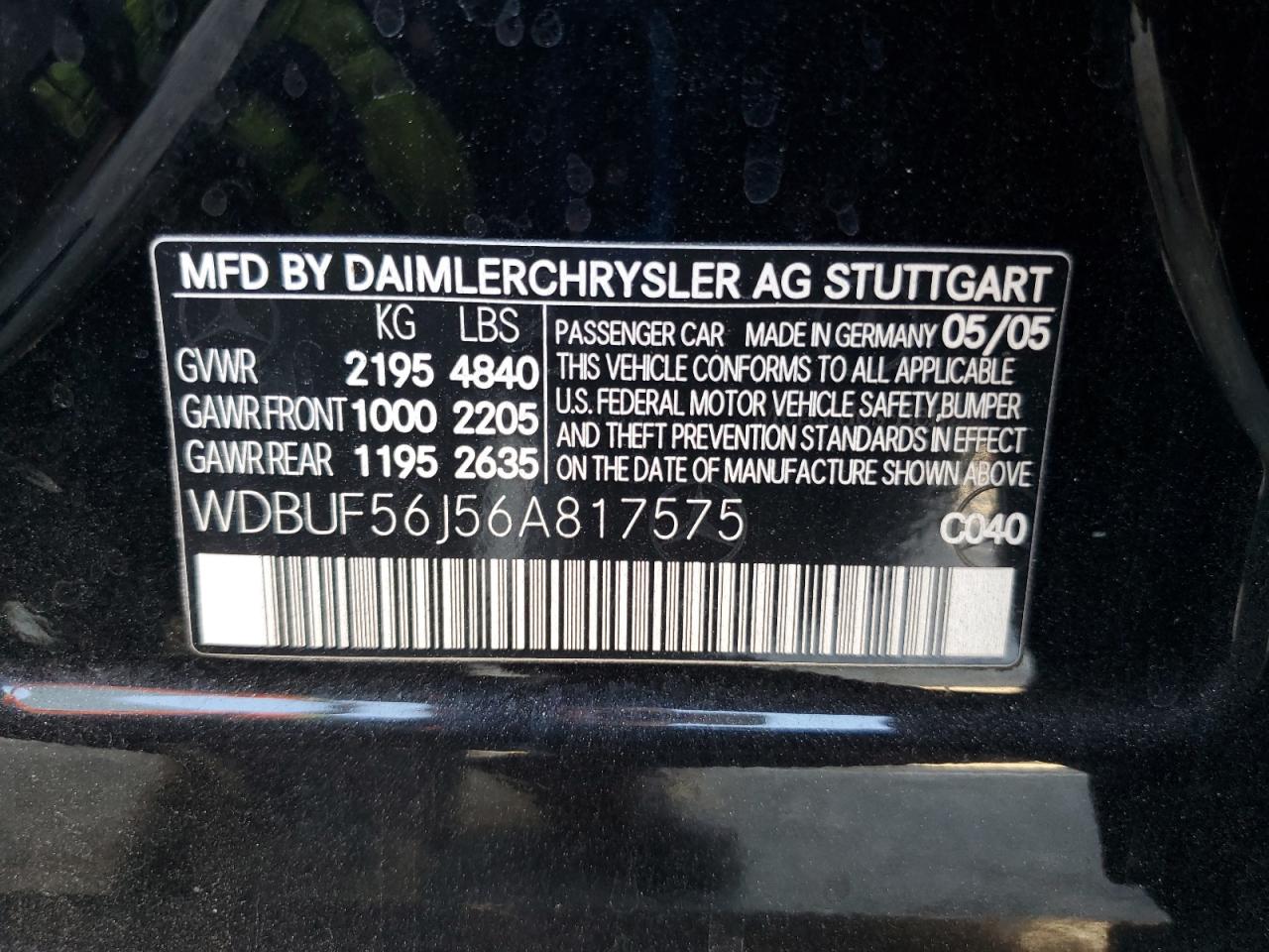 2006 Mercedes-Benz E 350 VIN: WDBUF56J56A817575 Lot: 56401845