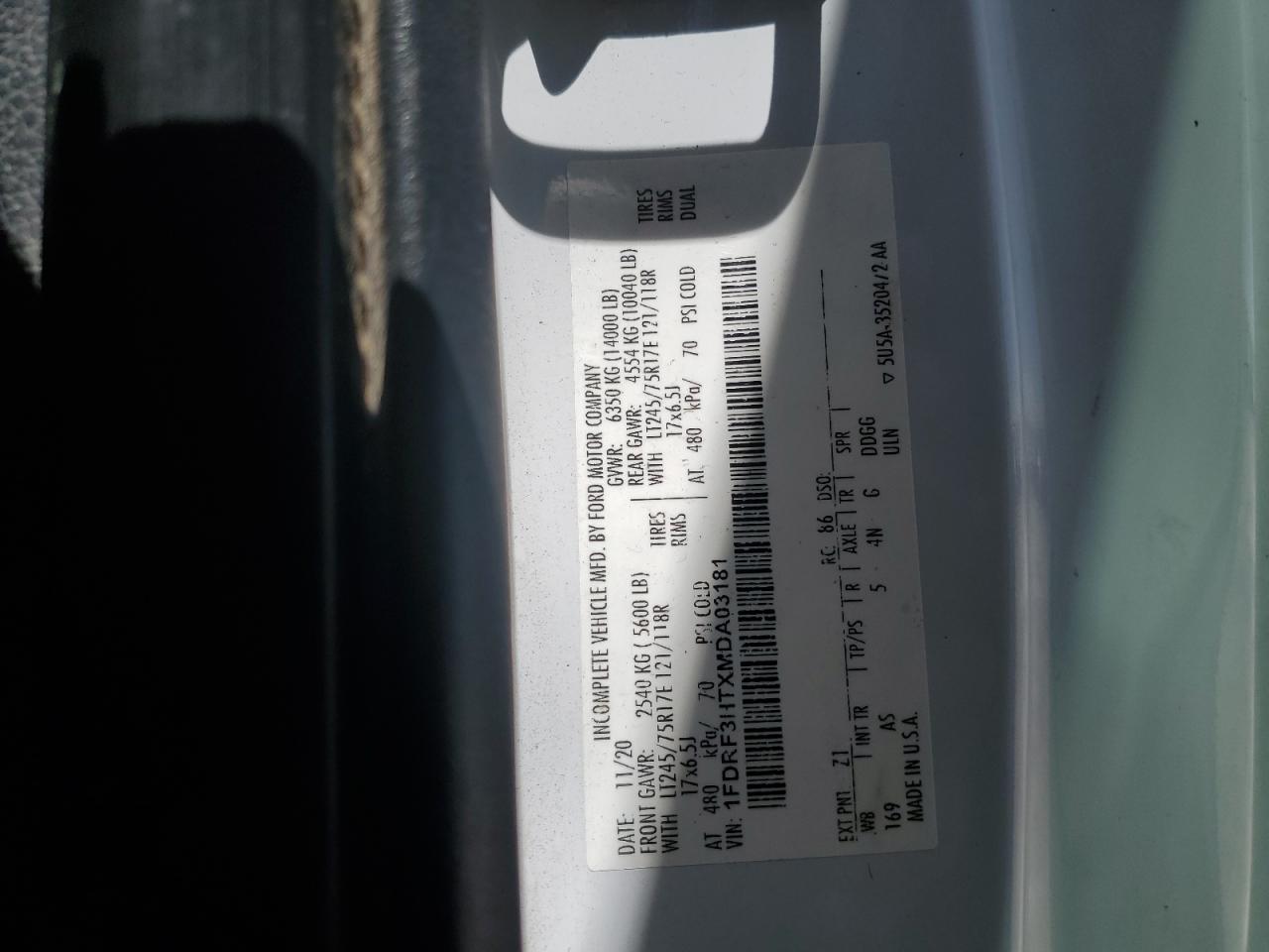 2021 Ford F350 Super Duty VIN: 1FDRF3HTXMDA03181 Lot: 57276595