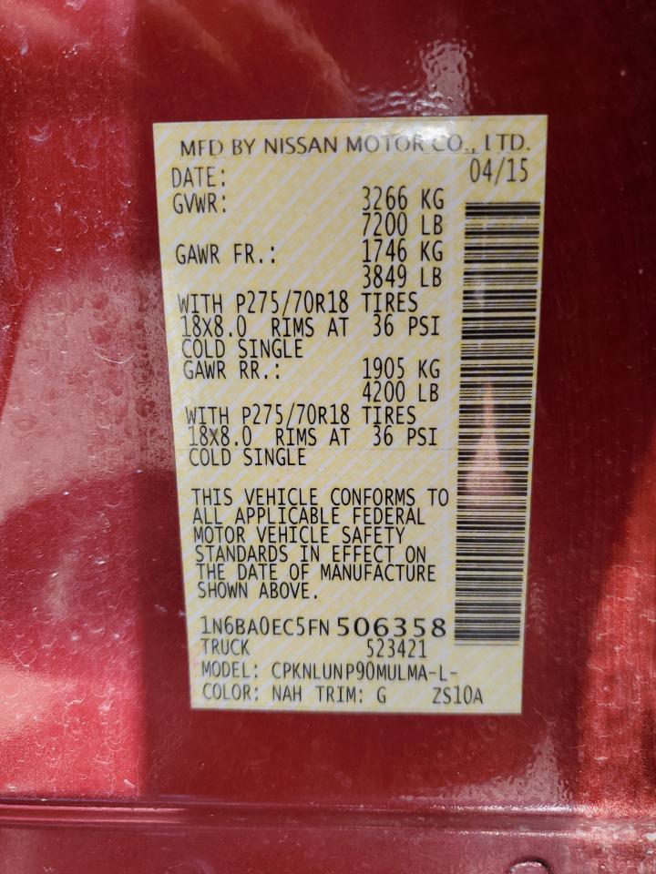 2015 Nissan Titan S VIN: 1N6BA0EC5FN506358 Lot: 56671205