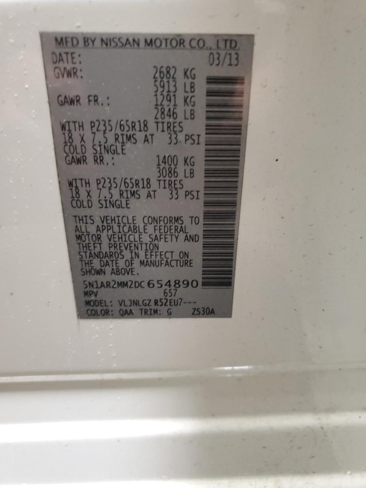 2013 Nissan Pathfinder S VIN: 5N1AR2MM2DC654890 Lot: 55132605