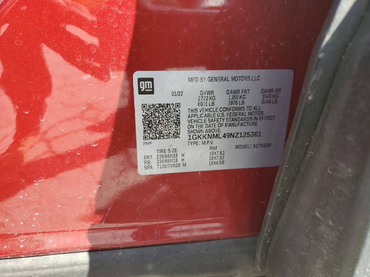 2022 GMC Acadia Slt VIN: 1GKKNML49NZ125361 Lot: 57351185