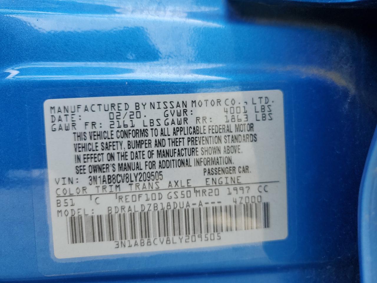2020 Nissan Sentra Sv VIN: 3N1AB8CV8LY209505 Lot: 56548025