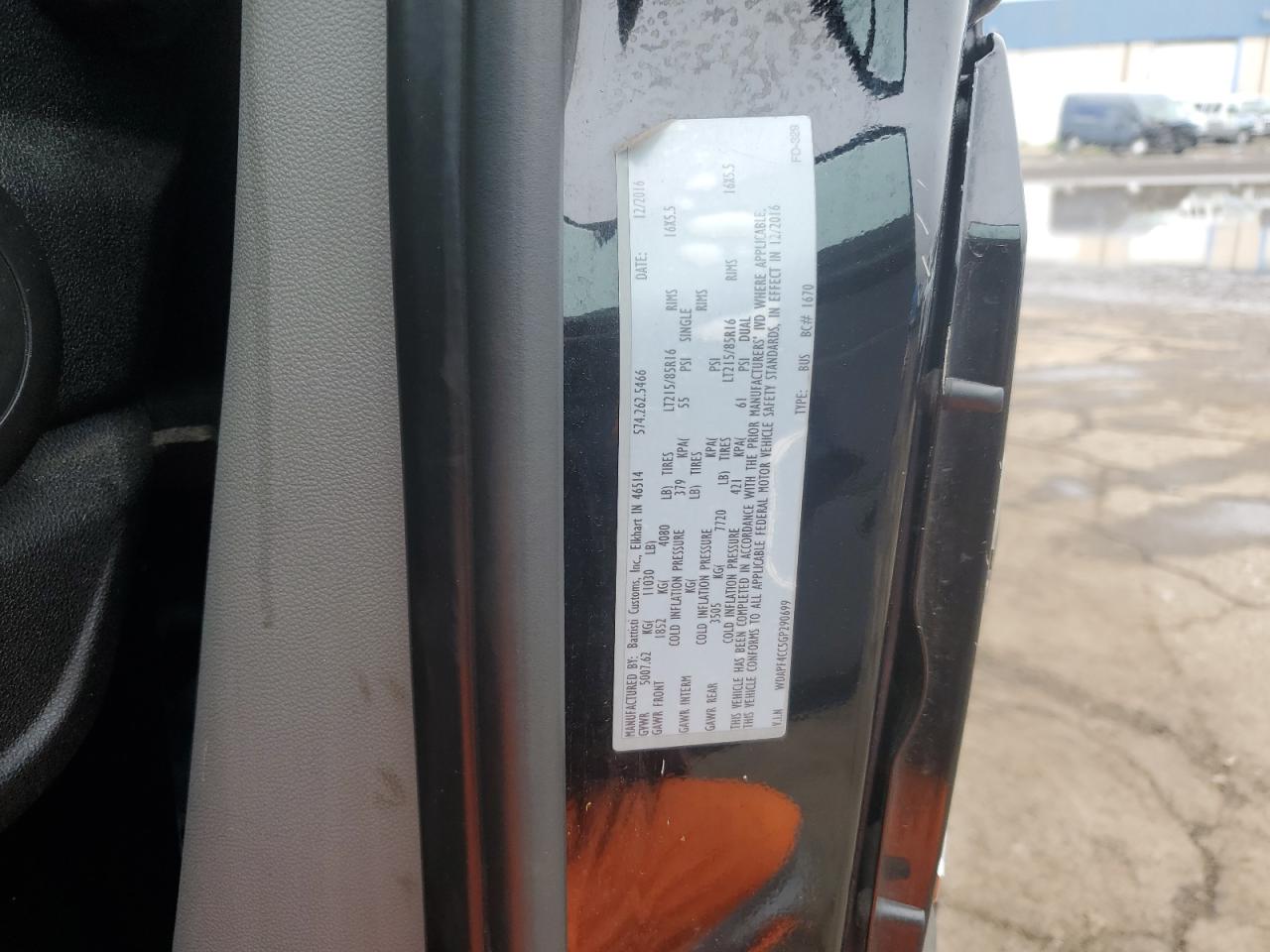 2016 Mercedes-Benz Sprinter 3500 VIN: WDAPF4CC5GP290699 Lot: 57857485