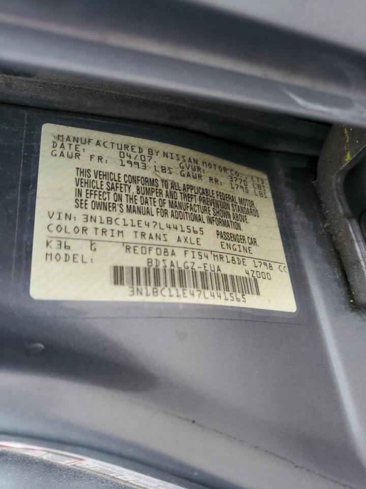 2007 Nissan Versa S VIN: 3N1BC11E47L441565 Lot: 56542435