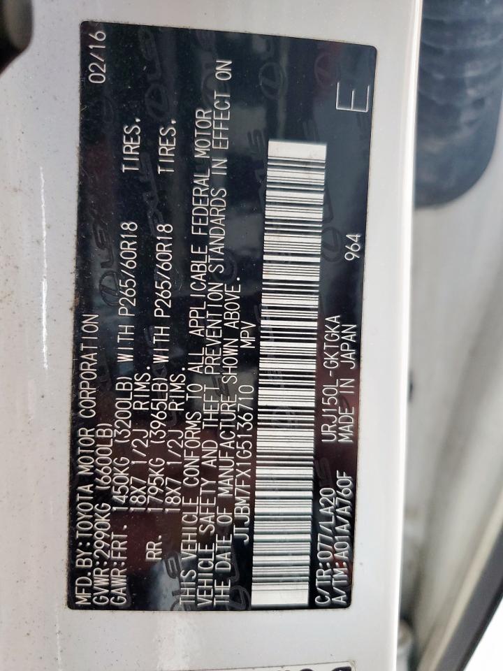2016 Lexus Gx 460 VIN: JTJBM7FX1G5136710 Lot: 58252465