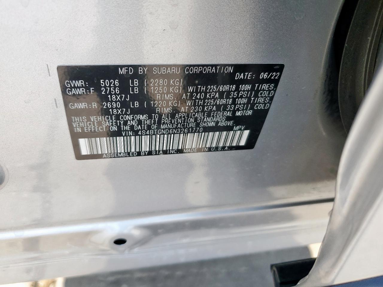 2022 Subaru Outback Limited Xt VIN: 4S4BTGND6N3261770 Lot: 54226155