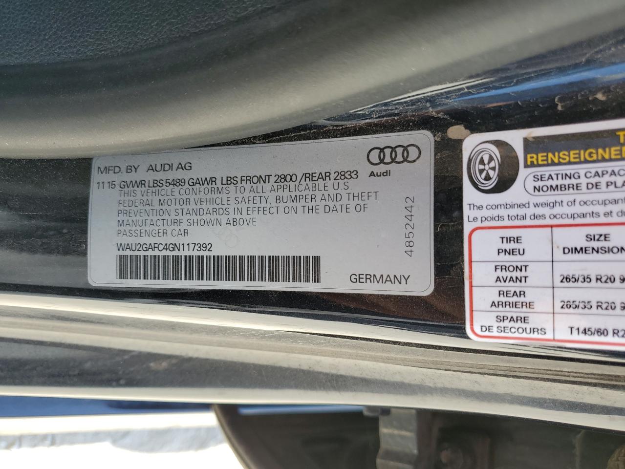 2016 Audi A7 Prestige VIN: WAU2GAFC4GN117392 Lot: 57052895