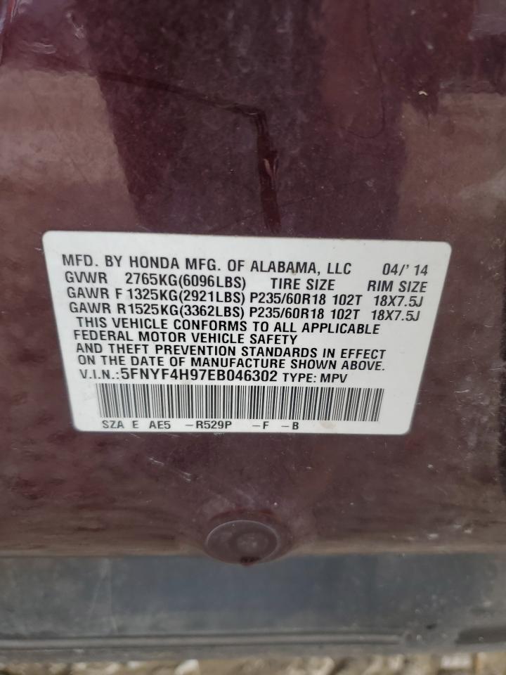 2014 Honda Pilot Touring VIN: 5FNYF4H97EB046302 Lot: 57756025