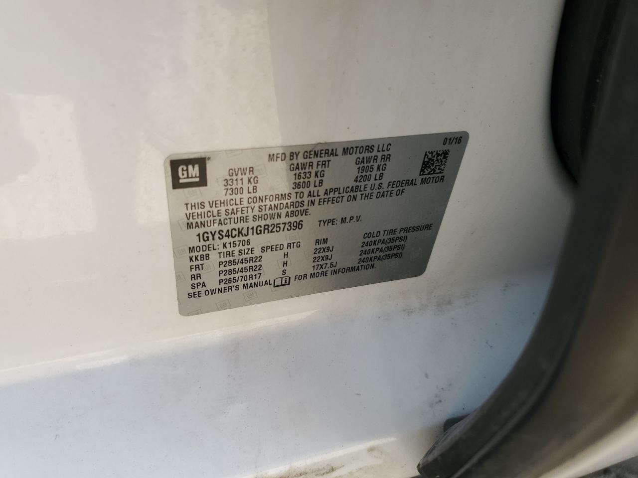 2016 Cadillac Escalade Premium VIN: 1GYS4CKJ1GR257396 Lot: 57646825