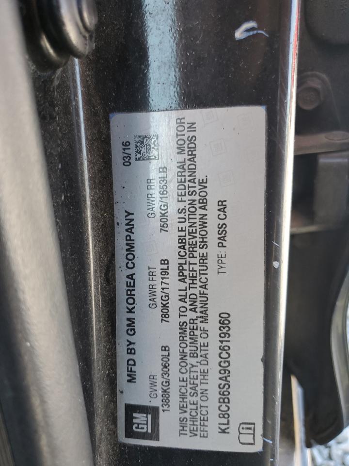 2016 Chevrolet Spark Ls VIN: KL8CB6SA9GC619360 Lot: 58164095