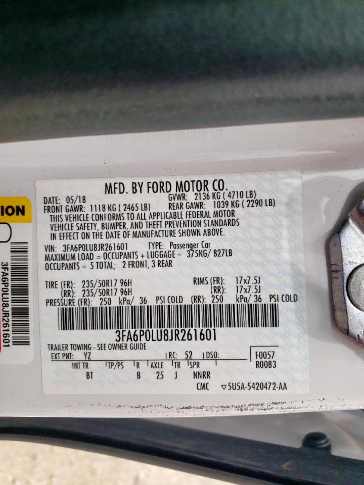 2018 Ford Fusion Se Hybrid VIN: 3FA6P0LU8JR261601 Lot: 54043965
