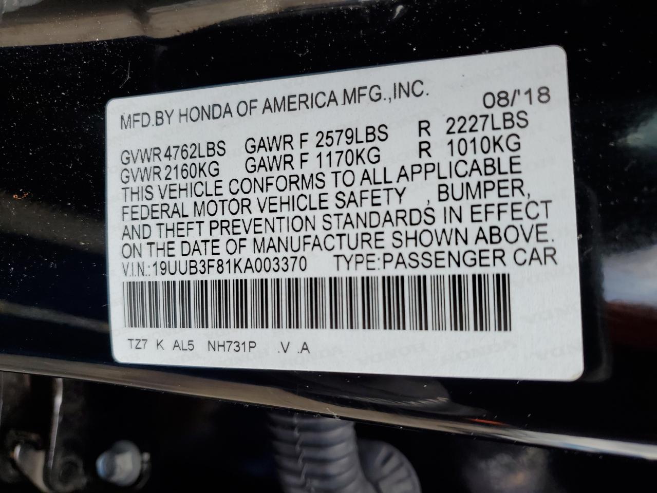2019 Acura Tlx Advance VIN: 19UUB3F81KA003370 Lot: 57148565