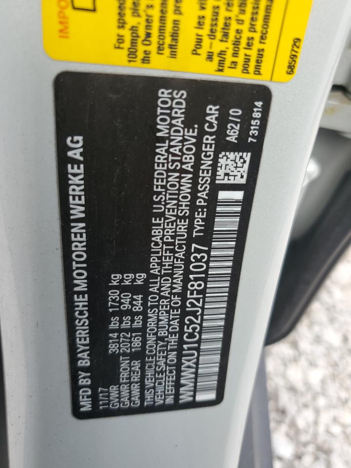 2018 Mini Cooper VIN: WMWXU1C52J2F81037 Lot: 57306785