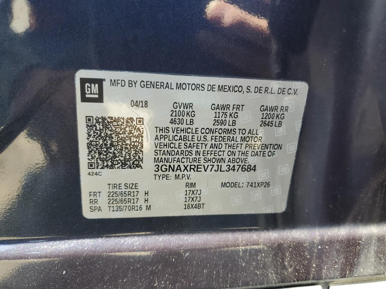 3GNAXREV7JL347684 2018 Chevrolet Equinox Ls