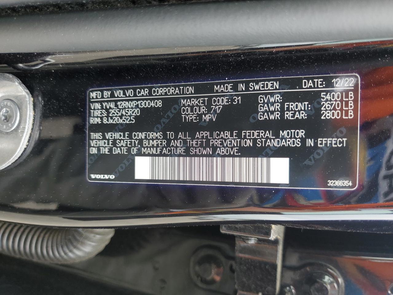 2023 Volvo Xc60 Plus VIN: YV4L12RNXP1300408 Lot: 56720325