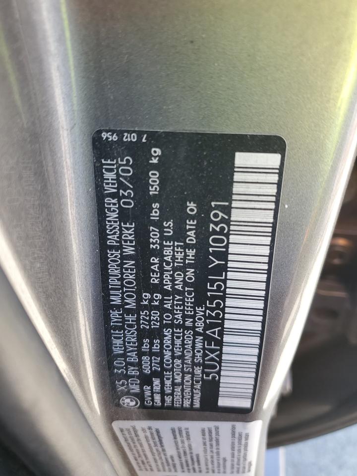 2005 BMW X5 3.0I VIN: 5UXFA13515LY10391 Lot: 56075025