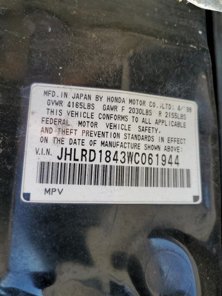 1998 Honda Cr-V Lx VIN: JHLRD1843WC061944 Lot: 57708155