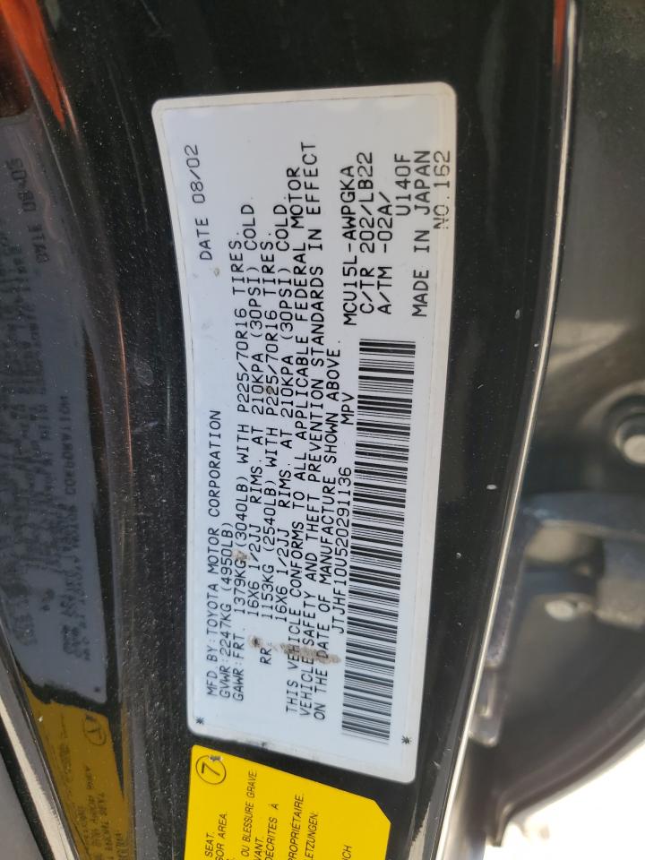 2002 Lexus Rx 300 VIN: JTJHF10U520291136 Lot: 57620315