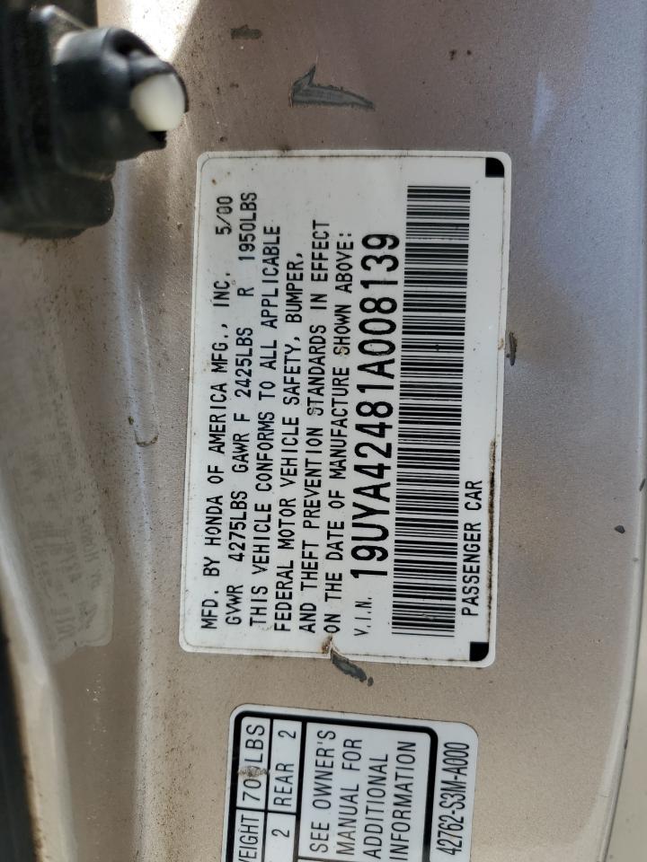 2001 Acura 3.2Cl VIN: 19UYA42481A008139 Lot: 58307705