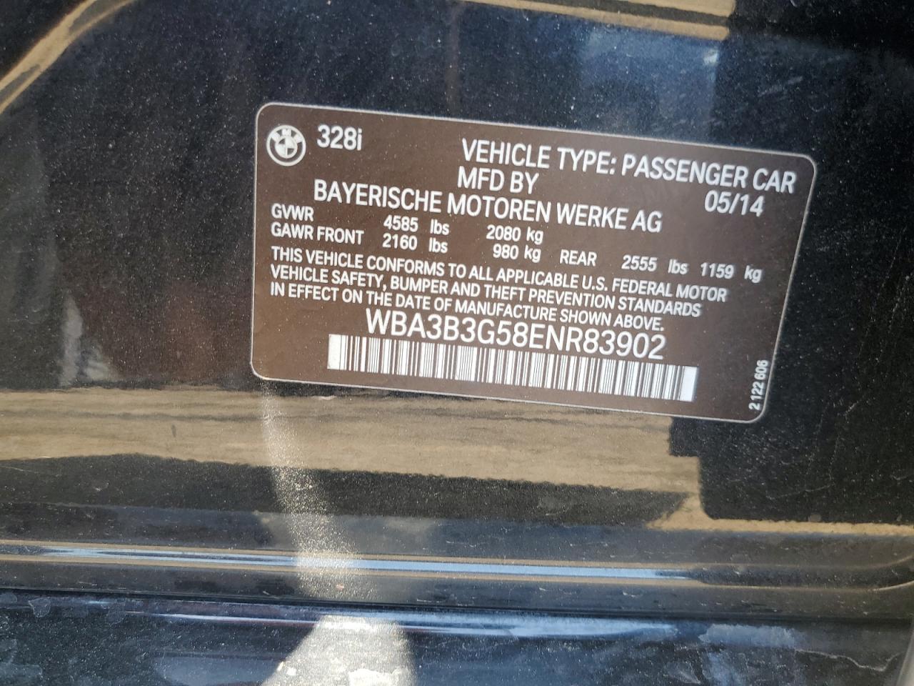 2014 BMW 328 Xi VIN: WBA3B3G58ENR83902 Lot: 56349305
