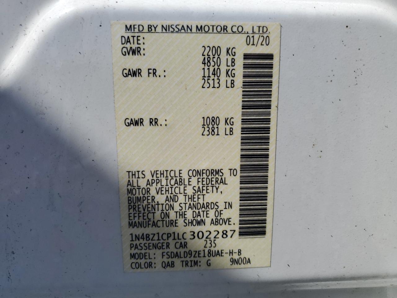 2020 Nissan Leaf Sv Plus VIN: 1N4BZ1CP1LC302287 Lot: 56142355