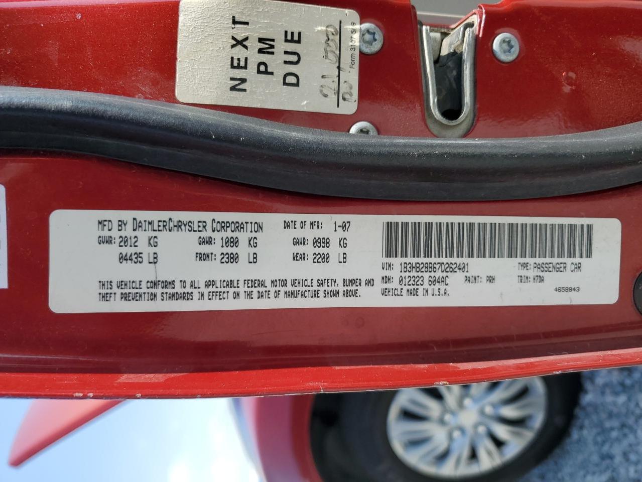 2007 Dodge Caliber VIN: 1B3HB28B67D262401 Lot: 56188565