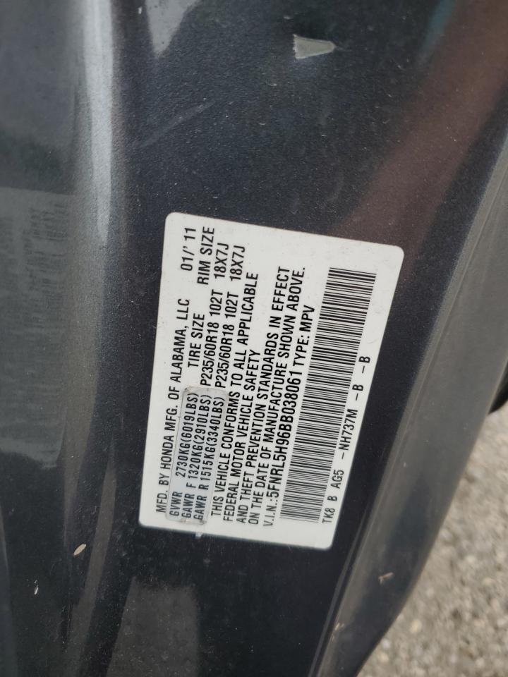 2011 Honda Odyssey Touring VIN: 5FNRL5H96BB038061 Lot: 56738395