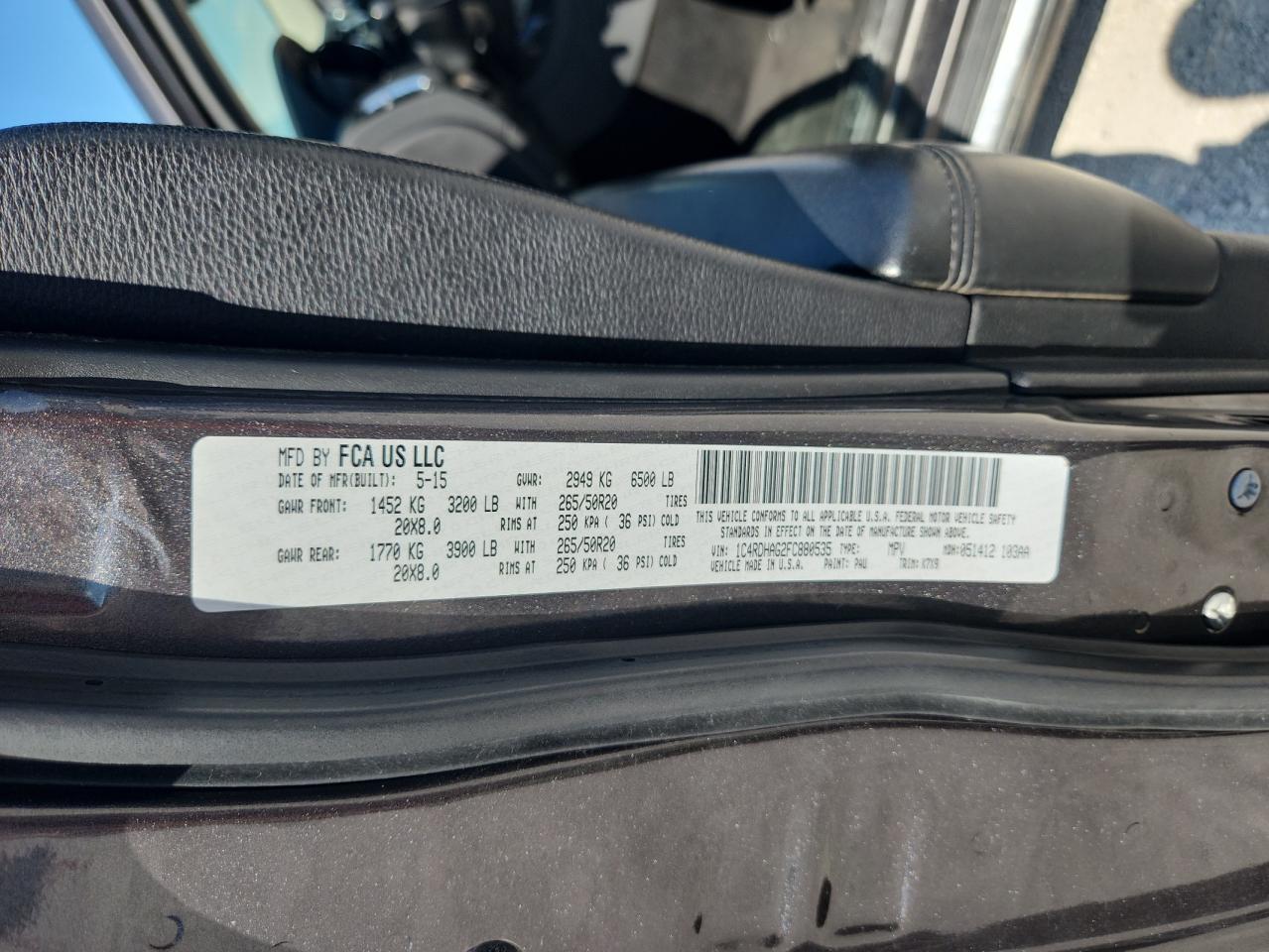 2015 Dodge Durango Sxt VIN: 1C4RDHAG2FC880535 Lot: 58992165