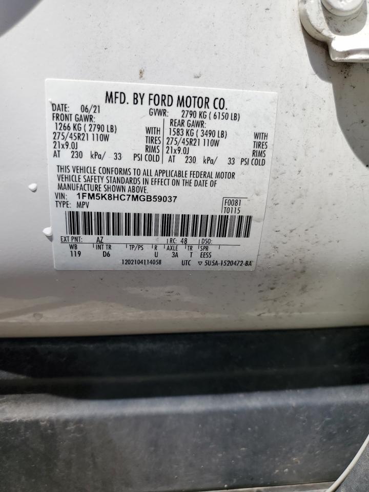 2021 Ford Explorer Platinum VIN: 1FM5K8HC7MGB59037 Lot: 55938445