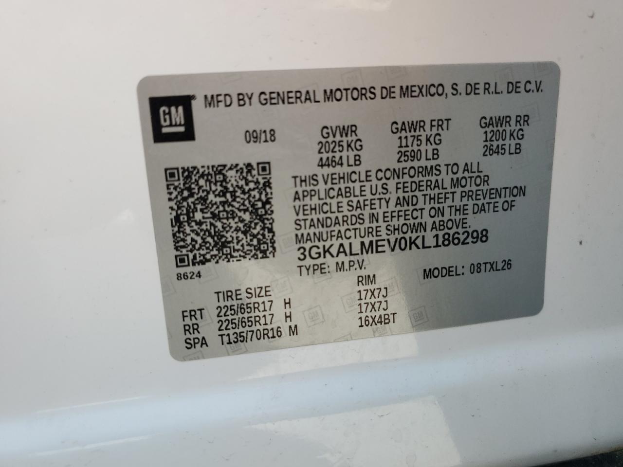 2019 GMC Terrain Sle VIN: 3GKALMEV0KL186298 Lot: 56761705