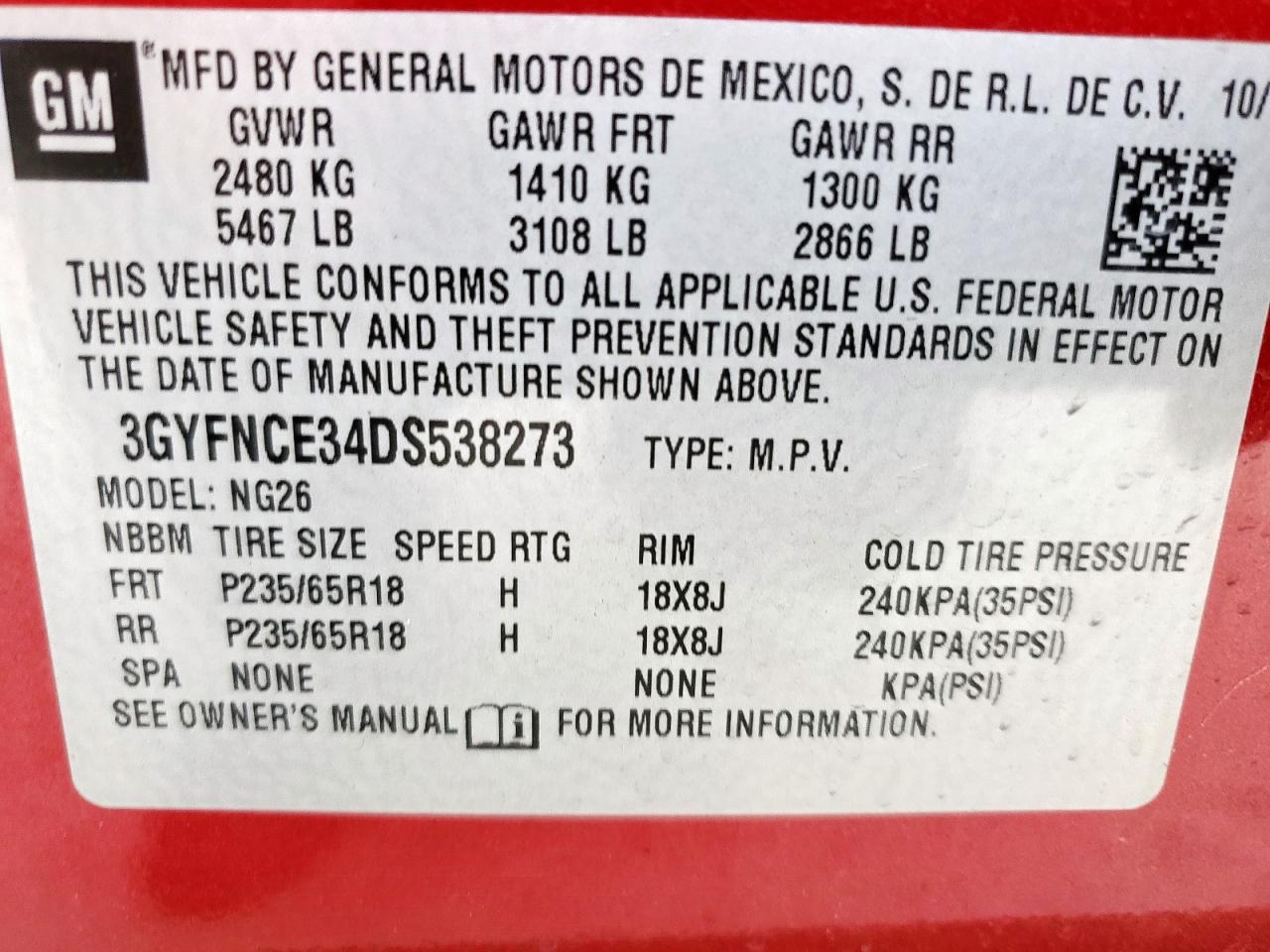 2013 Cadillac Srx Luxury Collection VIN: 3GYFNCE34DS538273 Lot: 55917275