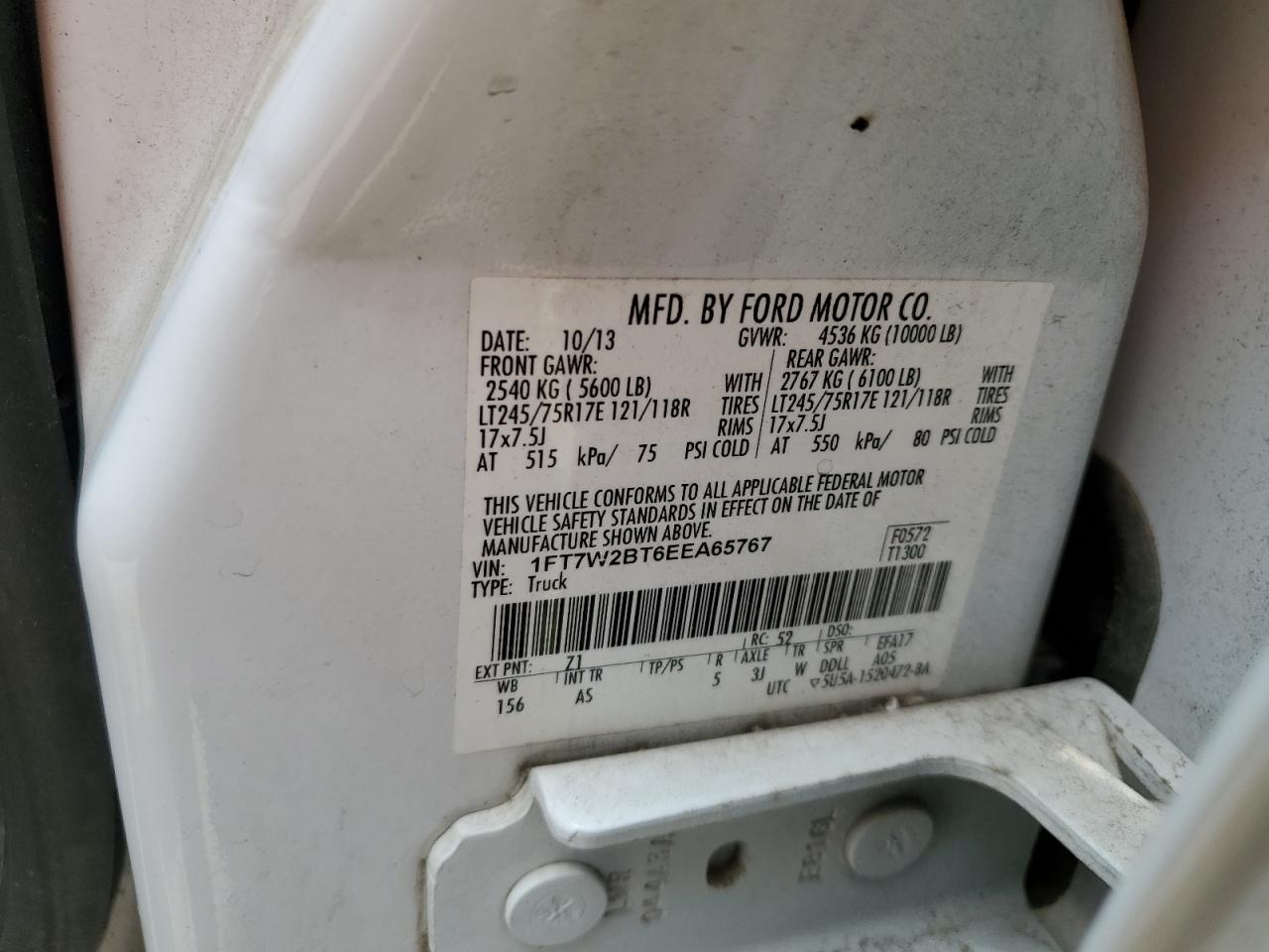 2014 Ford F250 Super Duty VIN: 1FT7W2BT6EEA65767 Lot: 58012105