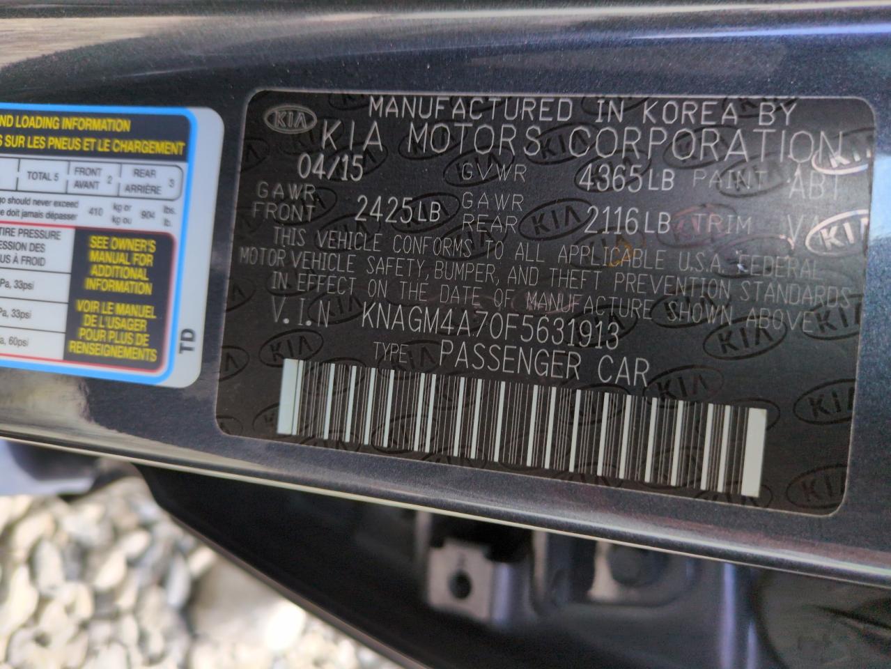 2015 Kia Optima Lx VIN: KNAGM4A70F5631913 Lot: 57391865