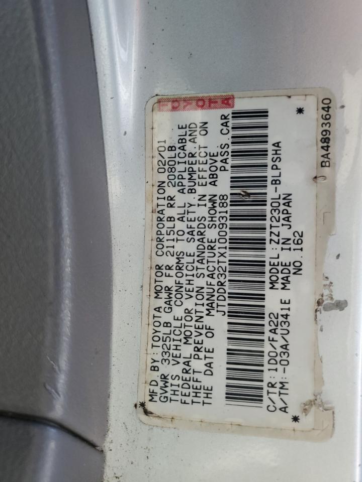 2001 Toyota Celica Gt VIN: JTDDR32TX10093188 Lot: 56589435