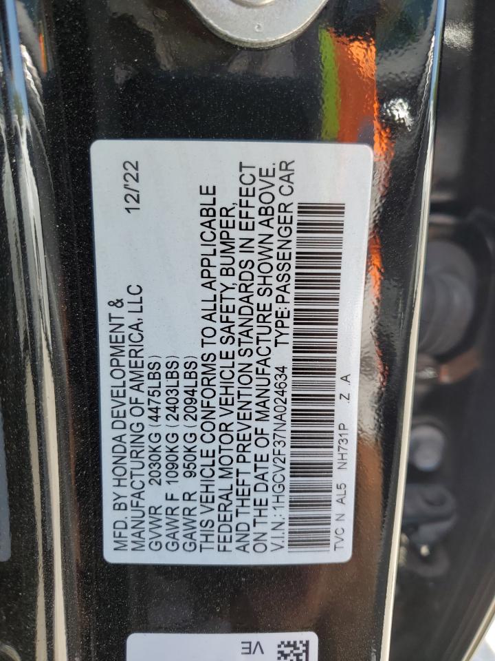 2022 Honda Accord Sport VIN: 1HGCV2F37NA024634 Lot: 56840985