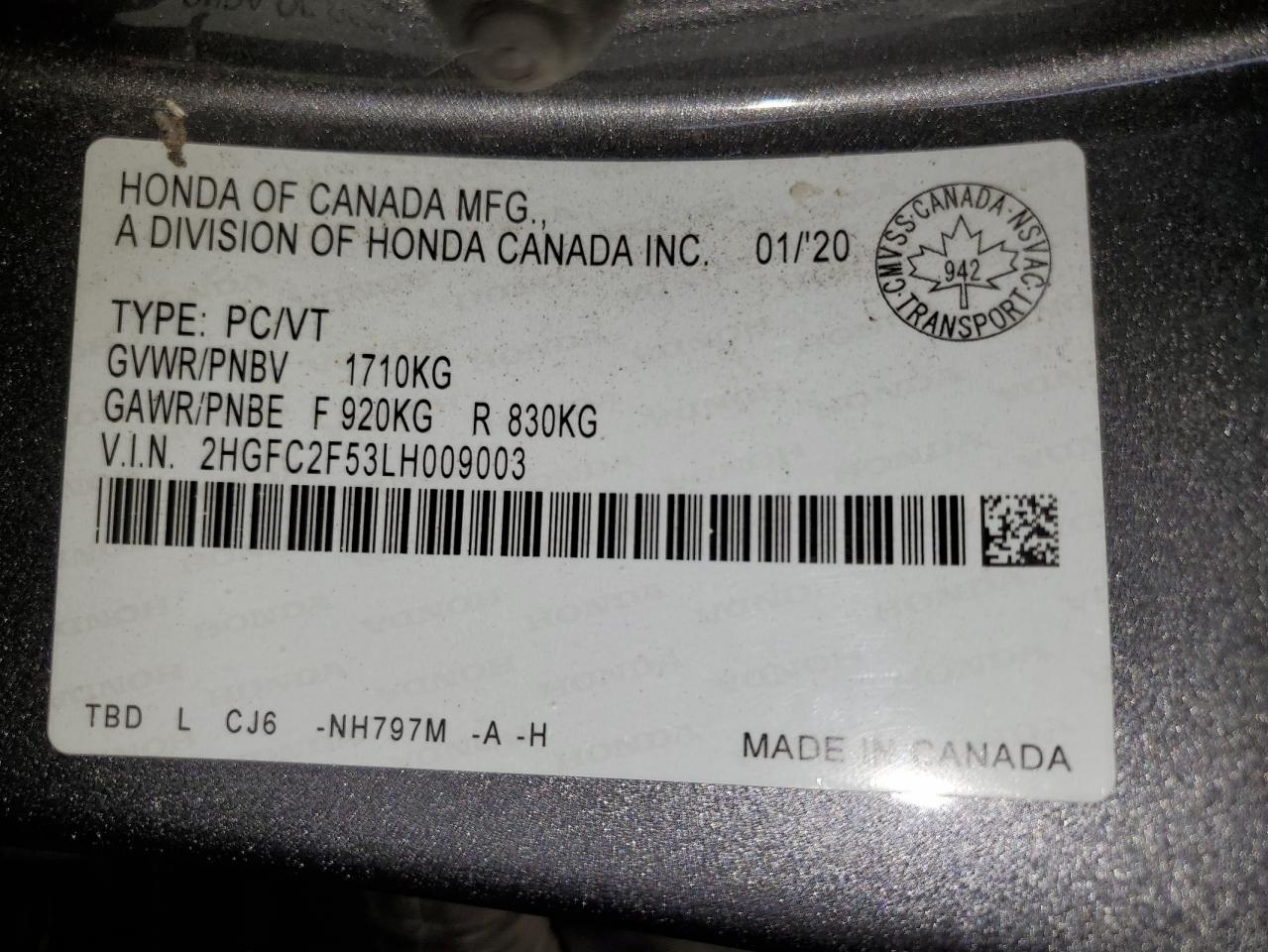 2020 Honda Civic Lx VIN: 2HGFC2F53LH009003 Lot: 56957965