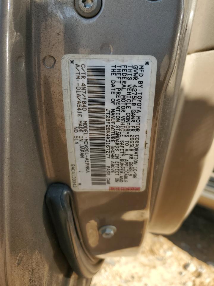 1999 Toyota Camry Le VIN: JT2BF28K4X0167277 Lot: 56972485