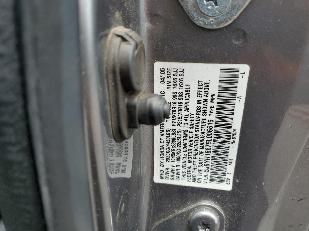 2005 Honda Element Ex VIN: 5J6YH18675L006615 Lot: 56705215