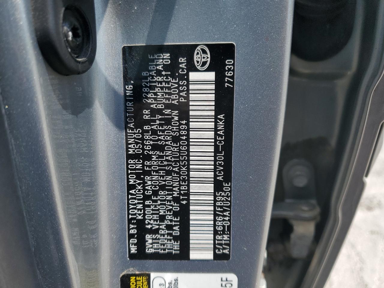 2005 Toyota Camry Le VIN: 4T1BE30K55U604894 Lot: 58489145